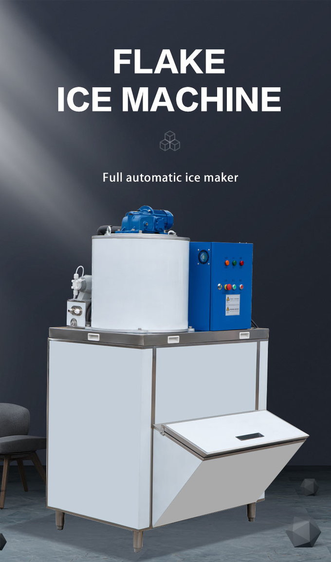 Stainless Steel Geneglace Flake Ice Machine 1 Ton Frosty Snow Cone Machine Air Cooling 4