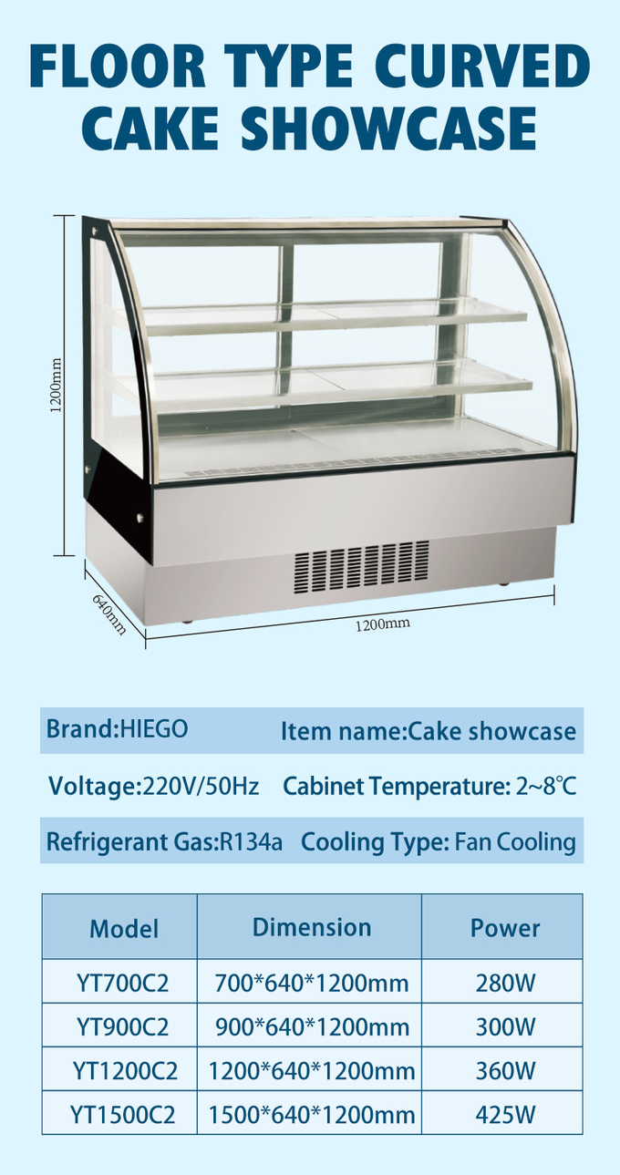 Commercial Curved Refrigerated Cake Display Case Bakery Cooling Showcase For Supermarket 1