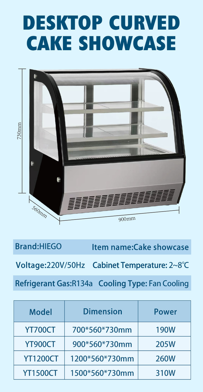 Commercial Curved Refrigerated Cake Display Case Bakery Cooling Showcase For Supermarket 0
